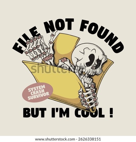 retro cartoon emblem of skeleton emerges from inside the folder