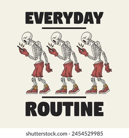 retro cartoon emblem of skeleton holding smartphone