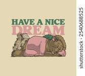 retro cartoon emblem of sleeping bear