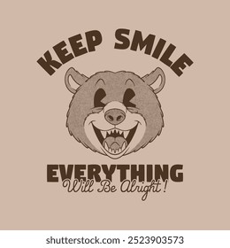 desenho animado retrô emblema de rosto de urso sorridente