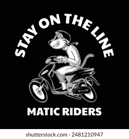 retro cartoon emblem of smiling matic biker