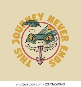 retro cartoon emblem of snake head sticking out his tongue 