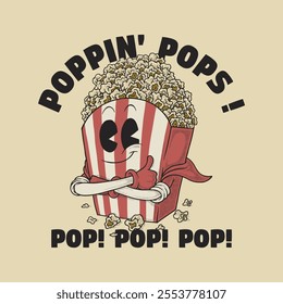 retro cartoon emblem of super popcorn