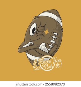 retro cartoon emblem of winking american football ball