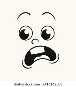 Retro cartoon face concept. Character with surprised face. Facial expressions and feelings, emotions, mood. Graphic element for website. Doodle flat vector illustration isolated on white background