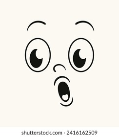 Retro cartoon face concept. Character with surprised face. Facial expressions and feelings, emotions, mood. Template and layout. Doodle flat vector illustration isolated on white background