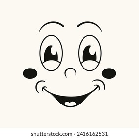 Retro cartoon face concept. Quirky character. Facial expressions and feelings, emotion. Template for flyer and leaflet. Doodle flat vector illustration isolated on white background
