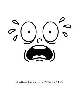 Retro cartoon face with panicked expression and wide open mouth