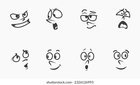 Retro cartoon faces set isolated on white background. Vector illustration