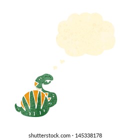 caricatura retro gorda serpiente con burbuja de pensamiento