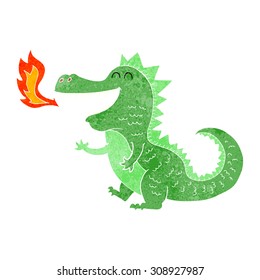 retro cartoon fire breathing dragon