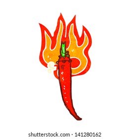 retro cartoon flaming chili pepper