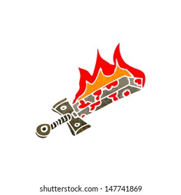 retro cartoon flaming sword