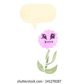 flor de dibujos animados retro con burbuja de habla