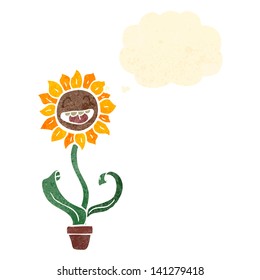 flor de dibujos animados retro con burbuja de pensamiento
