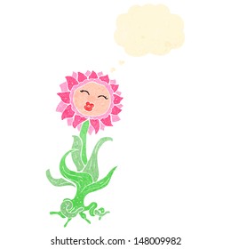 flor de dibujos animados retro con burbuja de pensamiento