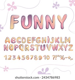 Retro cartoon font in Y2k style.English alphabet. Vector craft alphabet with soft gradient