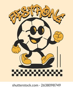 Retro Cartoon Football Mascot. Vintage Motivational Poster with Be Strong Quote for T-Shirt or Wall Art