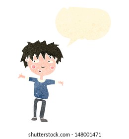 retro cartoon friendly boy with speech bubble
