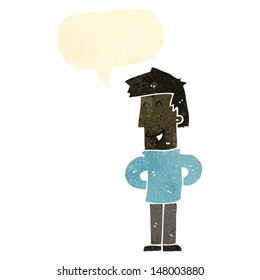 retro cartoon friendly man with speech bubble