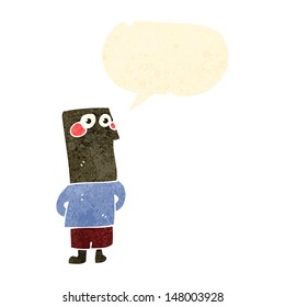 retro cartoon friendly man with speech bubble