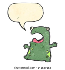 retro cartoon frog with speech bubble