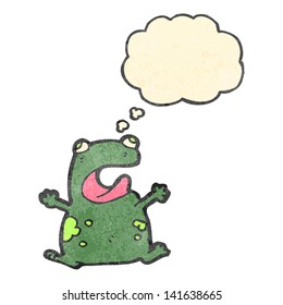 retro cartoon frog with thought bubble