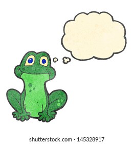 retro cartoon frog with thought bubble