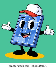 retro cartoon funky of solar panel mascot.
