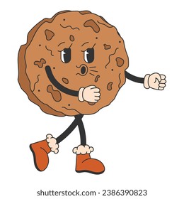 Retro cartoon funny Christmas cookies character. Groovy New Year decorations. Vector illustration.