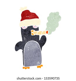 retro cartoon funny christmas penguin smoking cigarette