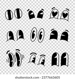 Retro cartoon funny eyes. Groovy vintage 30s 60s 70s eyes with various emotions