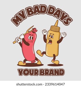 retro cartoon funny, groovy character, sausage groovy cartoon character