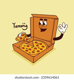 retro cartoon funny, groovy character, pizza groovy cartoon character