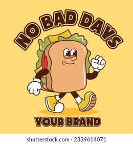 retro cartoon funny, groovy character, sandwich groovy cartoon character