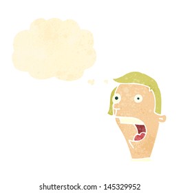 retro cartoon gasping man with thought bubble