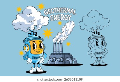 Retro Cartoon of Geothermal Energy, Part of World Environment Day Commemoration.