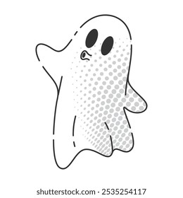 Retro cartoon ghost with halftone shading and surprised face, Vector