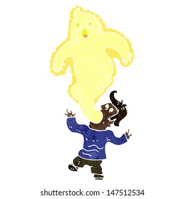 caricatura retro hombre fantasma que deja