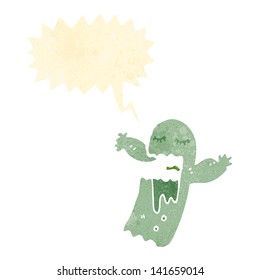 retro cartoon ghost with speech bubble
