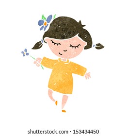 retro cartoon girl with flower