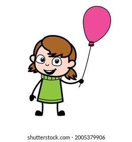 Retro Cartoon Girl Teen having a balloon