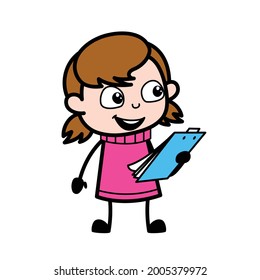 Retro Cartoon Girl Teen having report