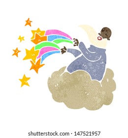 retro cartoon god on cloud creating world