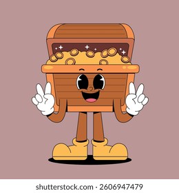 Retro cartoon golden coins treasure mascot