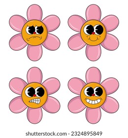 retro cartoon groovy character y2k style icon 90s, 80s stickers set