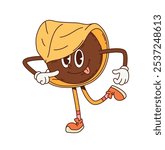 Retro cartoon groovy Japanese namagashi dessert character, vector funny sweet pastry. Groovy namagashi cookie of Japanese dessert, funky food character with yummy emotion of tongue out