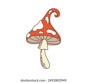 Retro cartoon groovy mushroom, 70s 80s hippie art symbol, vector sticker. Groovy amanita or psychedelic toadstool mushroom in comic retro cartoon for positive vibes sticker or hippie and hipster patch