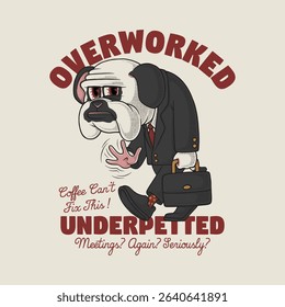retro cartoon grumpy bulldog worker mascot