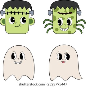 Retro Cartoon Halloween Monster cartoon character.	